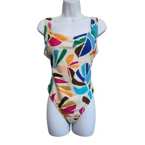 TABITHA BROWN BOTANICAL PRINT SCOOP NECK ONE PIECE SWIMSUIT SZ M